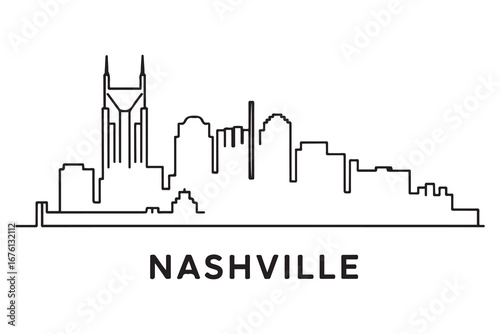 Minimal Nashville Line Art City Skyline with Typographic Design Vector black silhouette. with white background