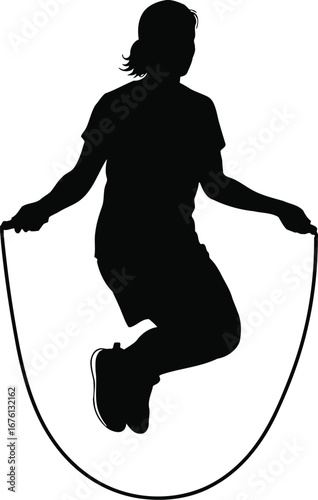 Silhouette of a person jumping rope, isolated on transparent background