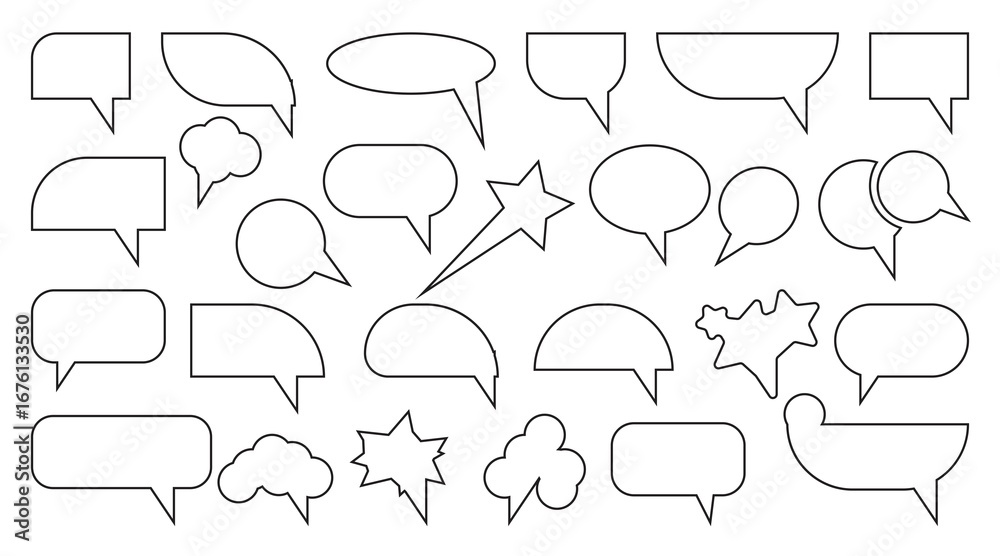Obraz premium Collection of hand drawn outline speech bubbles and thought balloons comic