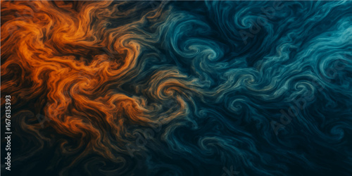 Artistic light waves of blue and gold liquid create a mesmerizing swirl texture, perfect for a wavy sea design