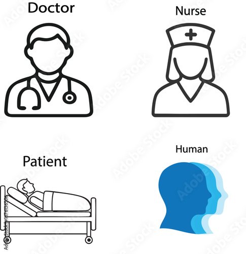 Healthcare Professionals Icons: Doctor, Nurse, Patient, and Human, Health Care Worker, and Patient Icon Collection