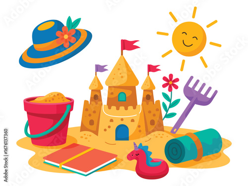 Summer Fun Beach Day Flat Lay Illustration