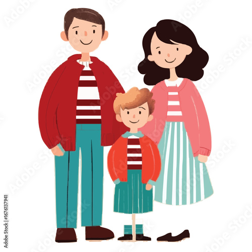 Happy cartoon family portrait, perfect for children's books or family-themed designs.