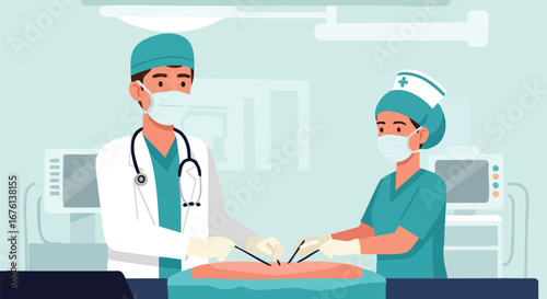 Surgeon and nurse performing an operation