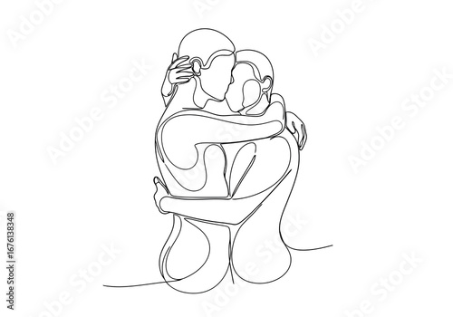 Couple embracing in a continuous line drawing line art