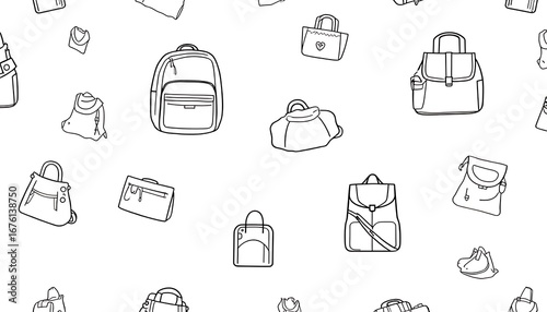 Variety of Bags Seamless Pattern, Hand-drawn Style