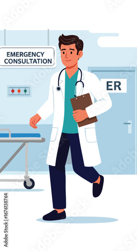 Doctor walking in an emergency room
