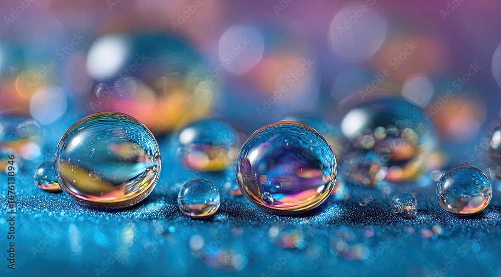 Naklejka premium Close-up of colorful water droplets on a textured surface