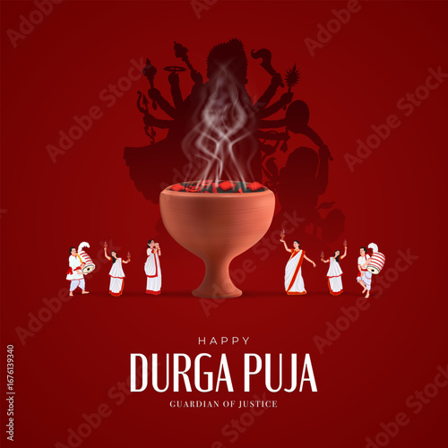 Creative Durga Puja sale template with golden podium, mandala frame, festive promotions and online advertisements.
