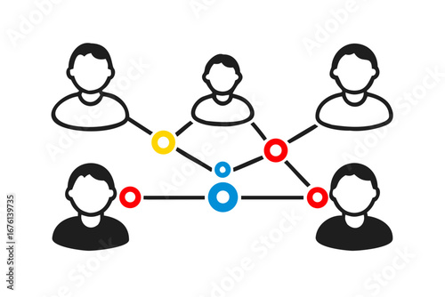 Abstract network diagram showing connections between people and central nodes