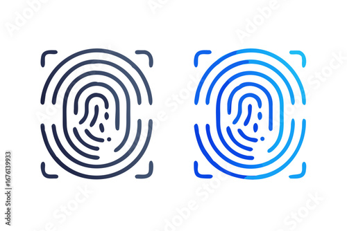 Digital fingerprint scan icons in blue and dark blue on black background