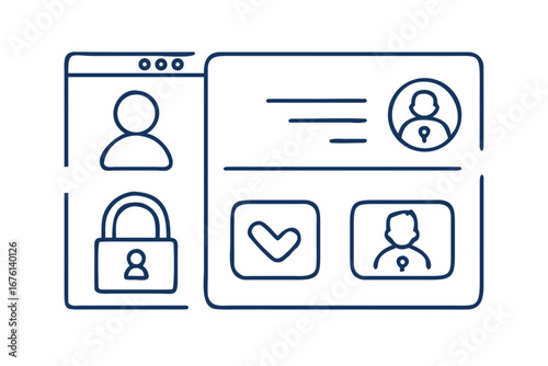 Digital security and user profile management with lock and checkmark icons
