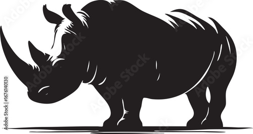 Vector illustration of an rhino silhouette with black and white predatory animal designs