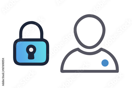 Digital security concept showing a locked padlock next to a user icon with a blue dot