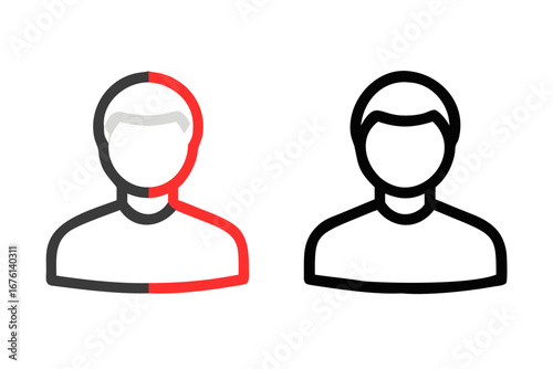 Split personality concept icon showing one half colored red and the other half gray