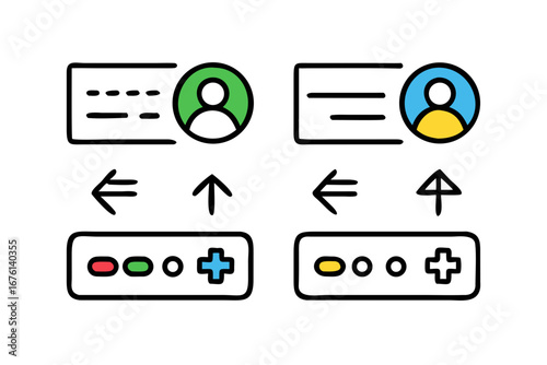 Two diverse people icons connected by a plus sign and other symbols representing collaboration or connection