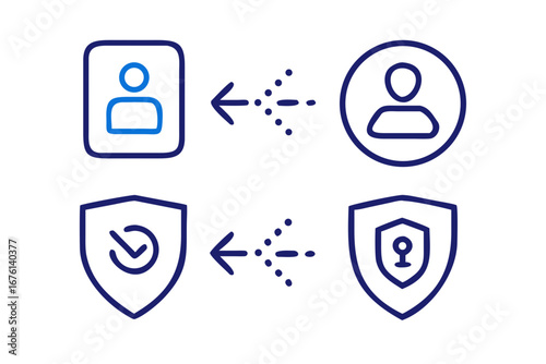 Two pairs of icons showing data transfer and security between users and protected systems