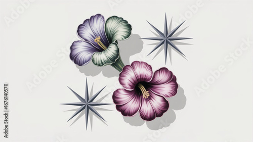 Dive into a world where elegant flowers and celestial stars intertwine. This stunning design captures the beauty of nature and the mystery of the cosmos, making it perfect for modern art, home decor, 