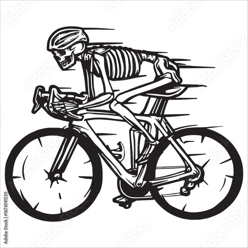 Skeleton Cyclist Racing Vector Illustration