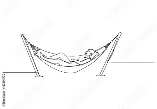 Person relaxing in a hammock, line art line art