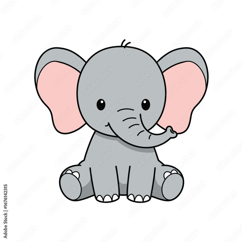 Naklejka premium Adorable Cartoon Baby Elephant Illustration Featuring a Sweet, Playful Pose for Children's Designs and Nursery Decor
