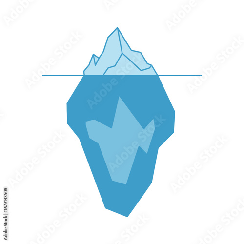 Iceberg floating in the water showing submerged mass.