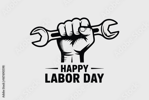 Labor Day Celebration with Worker’s Hand and Wrench