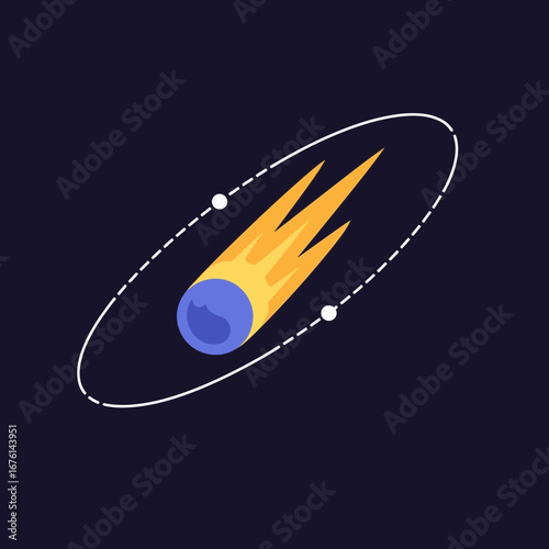 A comet with a blue nucleus and fiery tail orbits a dark background.