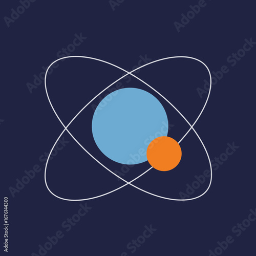 Abstract atomic structure with orbiting electrons on dark background