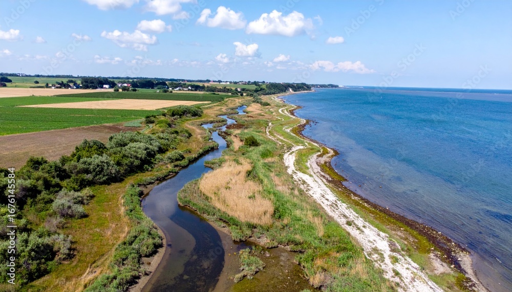 custom made wallpaper toronto digitalSerene Coastal Landscape with River and Green Fields Under Blue Sky