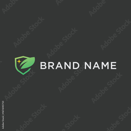 Modern shield logo with leaf symbol representing eco-friendly protection or certified sustainability.