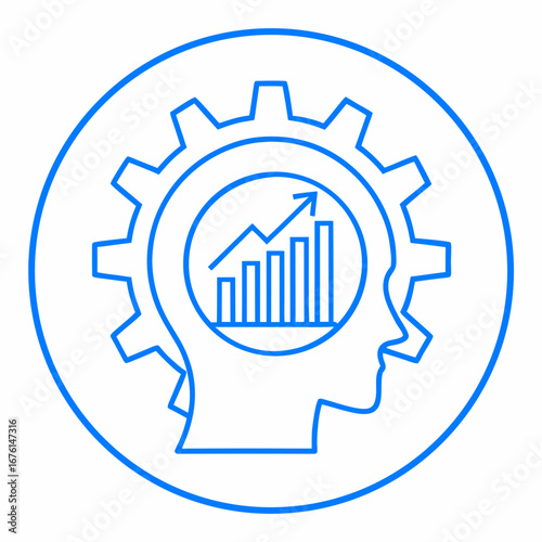 Business growth concept with human head and gear graphic design  
