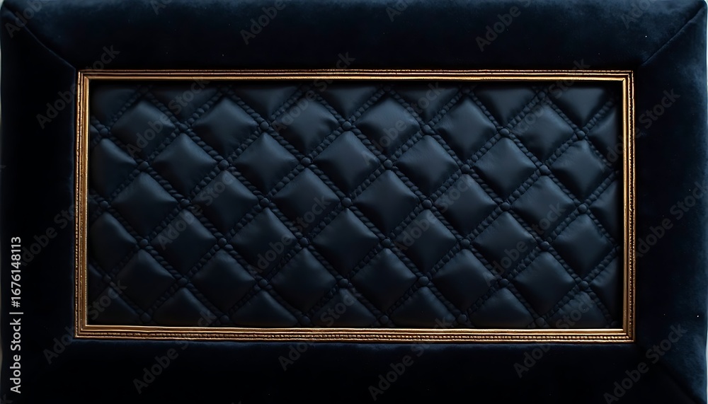 Fototapeta premium Dark Blue Quilted Texture with Gold Frame Rectangular Decorative Panel