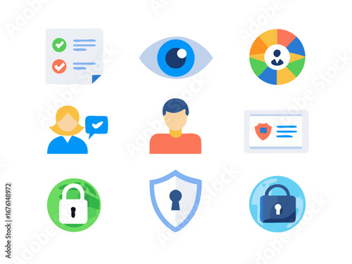 Collection of security and privacy icons for digital concepts