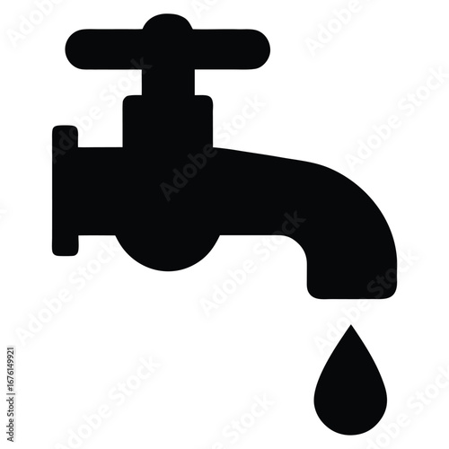Black water tap with dripping liquid faucet drop