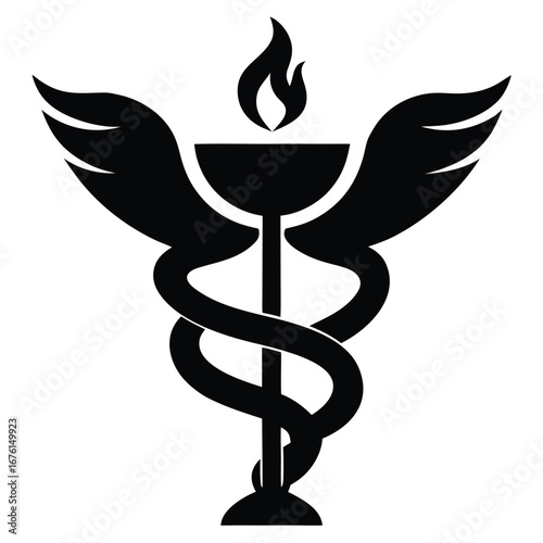Black winged caduceus with flame medical symbol healthcare