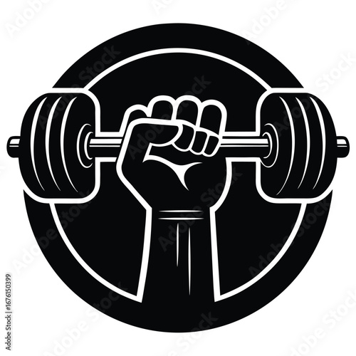 Clenched fist holding barbell black white