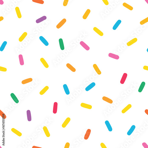 Colorful sprinkles seamless pattern isolated on white background, a sweet and decorative topping for desserts and treats