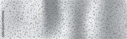 Realistic drops of water on a silver metal background - Vector illustration