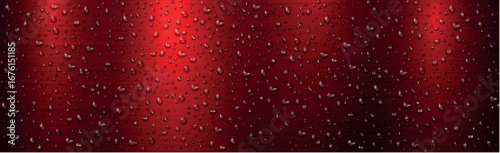 Realistic water drops on red metal background - Vector illustration