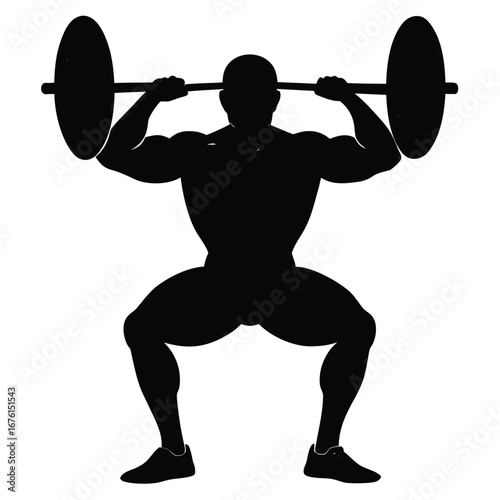 Muscular man lifting heavy barbell silhouette weightlifting