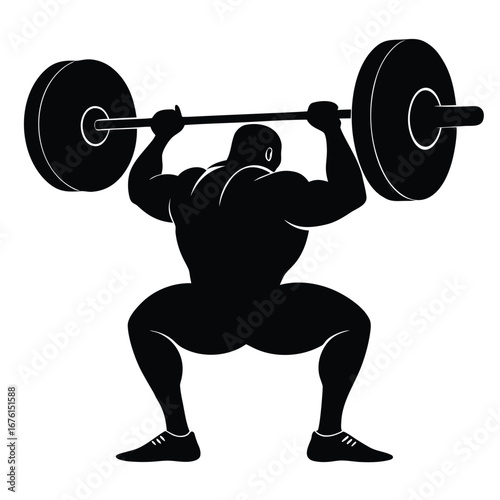 Muscular weightlifter lifting heavy barbell strength