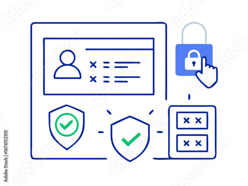 Digital security concept with personal data protection and password entry