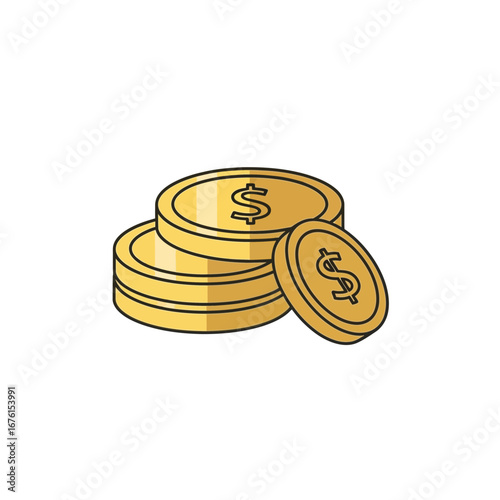 Stack of gold coins with dollar signs.
