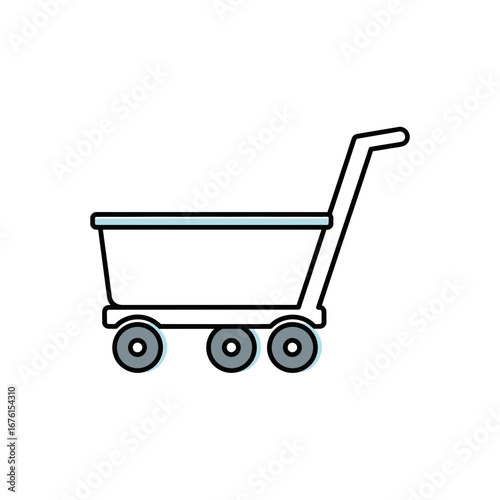 Simple line drawing of a shopping cart on a white background.