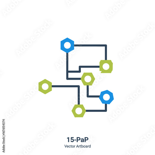 Abstract network diagram with connected nodes and lines.