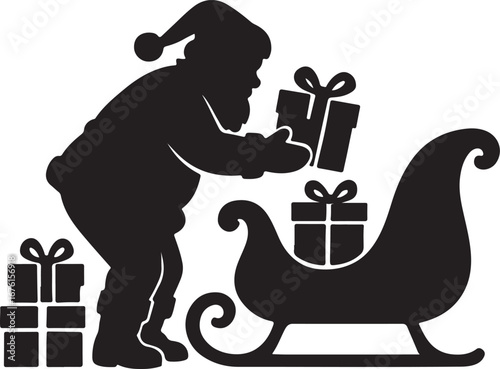 Santa Claus loading gifts onto sleigh christmas presents