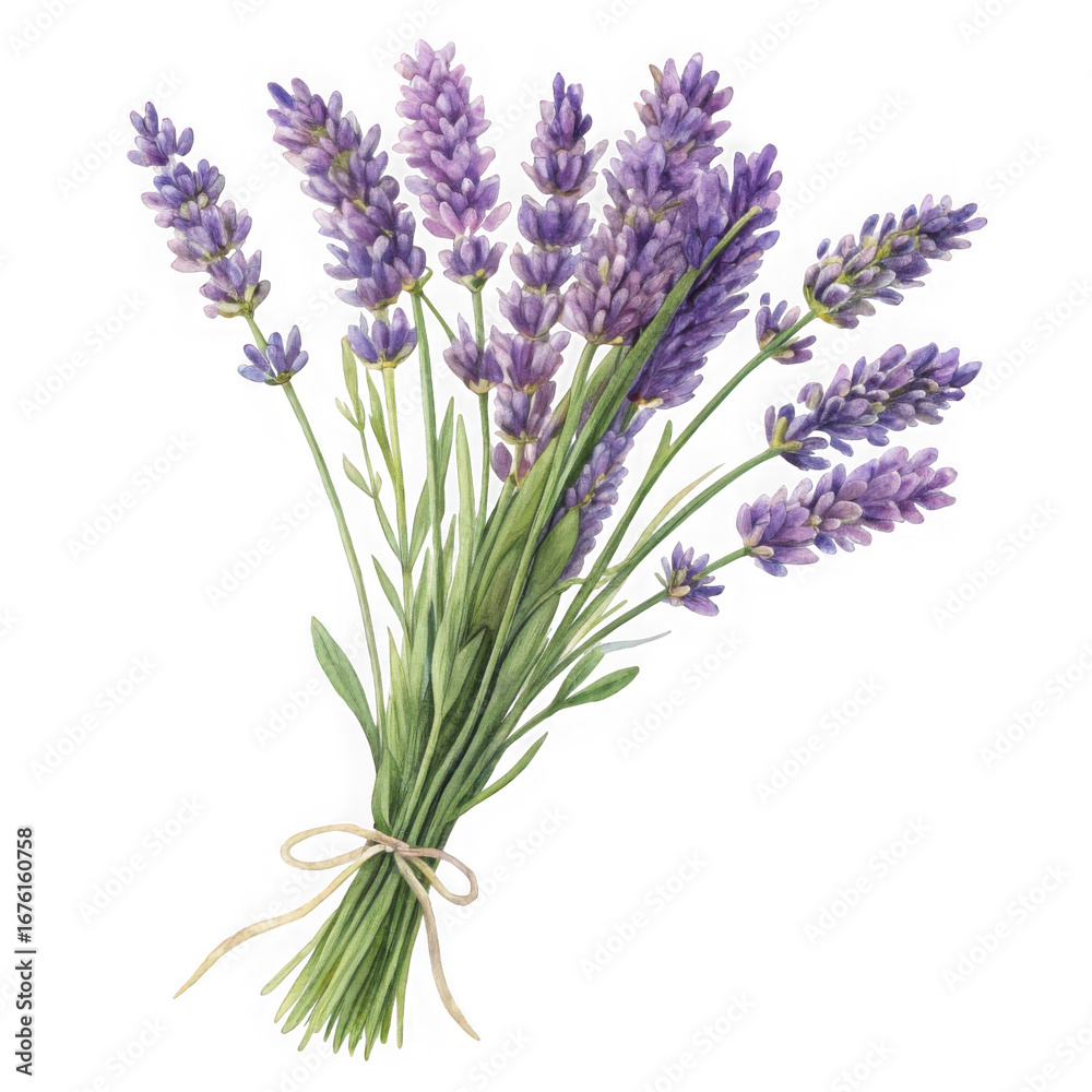 Naklejka premium Beautiful bunch of lavender flowers tied with a simple twine bow rustic charm transparent background