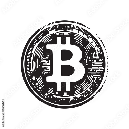 Stylish black logo bitcoin symbol on a white background - Vector illustration