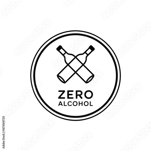 Zero Alcohol Product Icon with Crossed Bottles Symbolizing Absence of Alcohol Content in Beverages